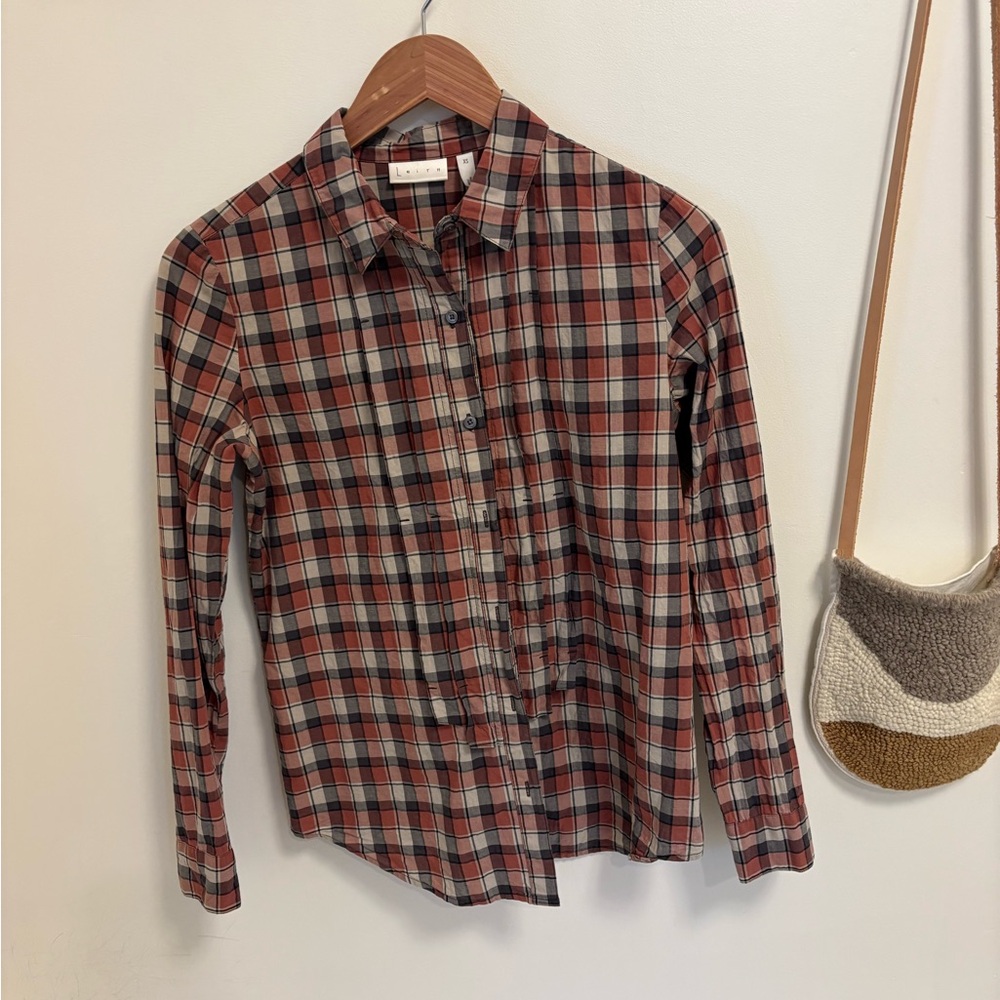 Leith Plaid Pink and Grey Shirt XS